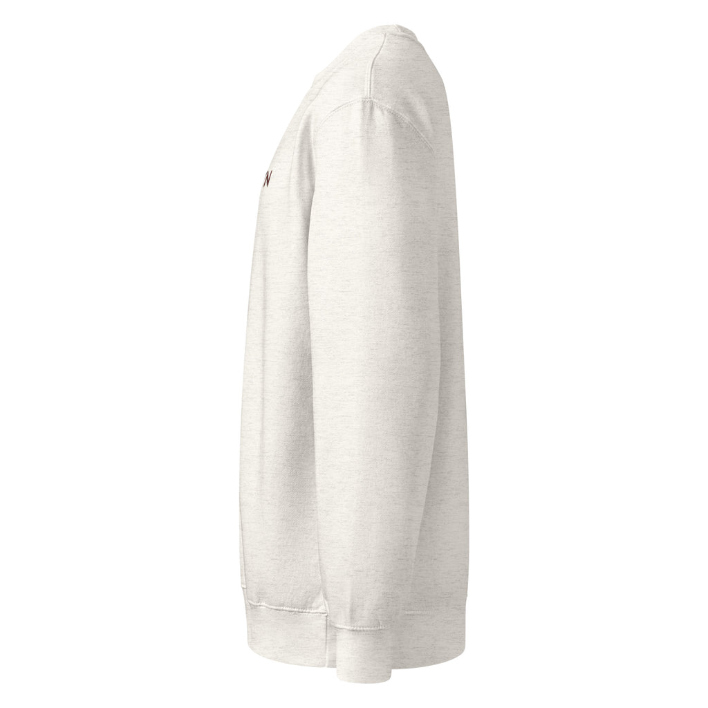 Sky Crewneck in oatmeal heather, left side view