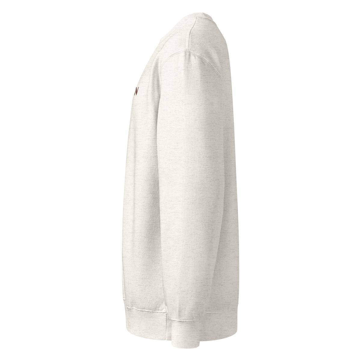 Sky Crewneck in oatmeal heather, left side view